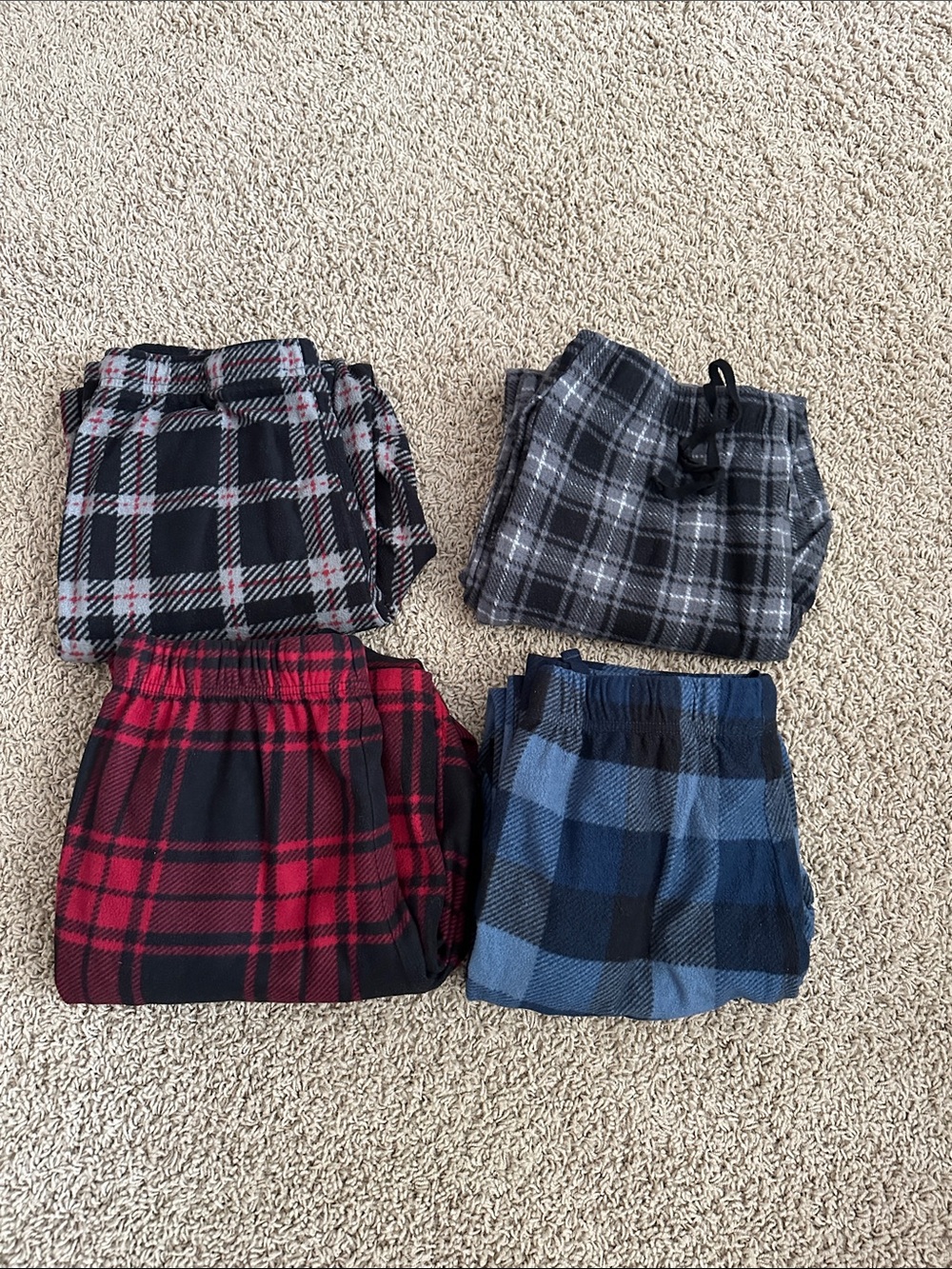 Set of 4 Plaid Flannel Lounge Pants - Red, Blue, Gray, Black